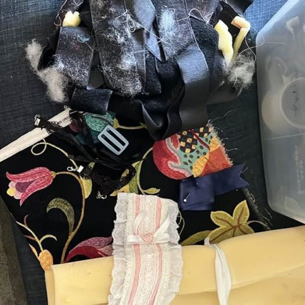 Assorted Sewing and Craft Fabric Scraps Velcro, bra straps, fabric